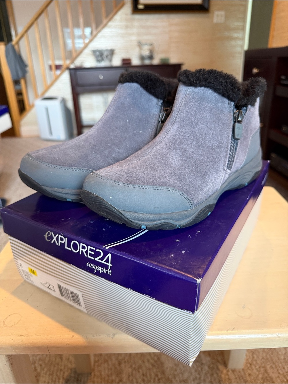 Easy Spirit Explore24 Women's Gray Suede Faux-Fur Ankle Boot